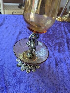 Vintage Amber Glass Cherub Candle Holder
